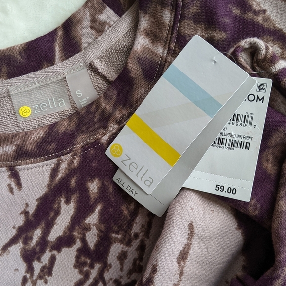 Zella Sweatshirt Pullover Crew Neck Splattered Ink Print Cotton Pink Ink S NWT - Picture 11 of 13